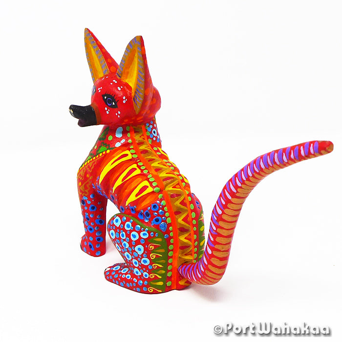 Austin Texas Alebrije Coyote Oaxacan Wood Carvings for Sale Texas Artist - Zeny Fuentes Carving Small, Coyote, Lobo, Perro, San Martin Tilcajete, Wolf