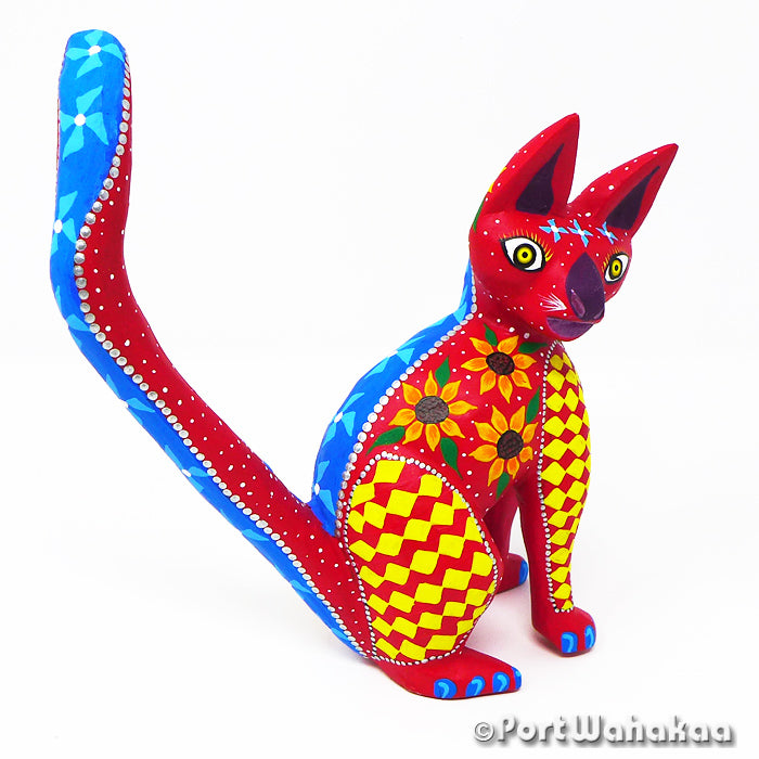 Gaillardia Aristata Cat Copal Wood Oaxacan Carvings for Sale Texas Artist - Tribus Mixes Carving Medium Large, Cat, Gato, Oaxaca City, Panthera