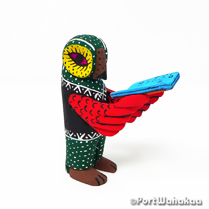 Octlan Owl Student Folk Art Oaxacan Wood Carving for Sale Austin Texas Artist - Calixto Santiago Buho, Carving Small, La Union, Owl, Student