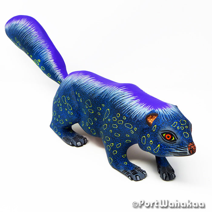 Blue Skunk Austin Texas Oaxacan Wood Carvings for Sale Artist - Eleazar Morales Arrazola, Carving Large, Skunk, weasel