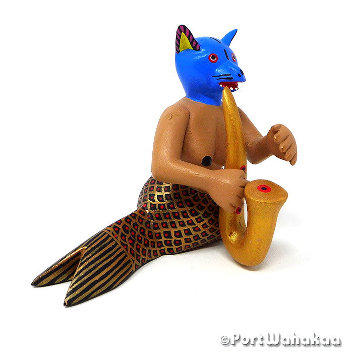 Mermaid Cat Alebrije Folk Art Oaxacan Carvings for Sale Austin Texas Artist - Abad Xuana Carving Small, Cat, Festivo, Festivos, Gato, Mermaid, Musician, Panthera, San Martin Tilcajete, Sirena, Xuana