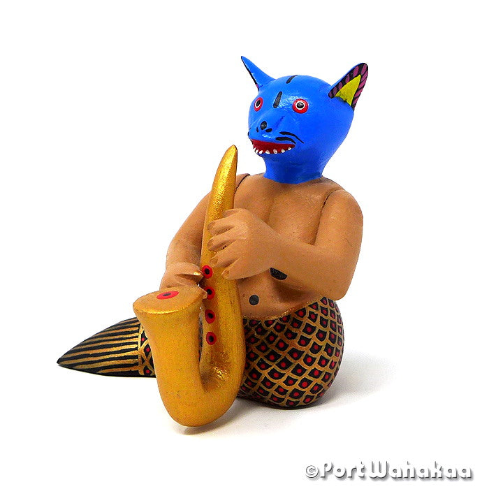 Mermaid Cat Alebrije Folk Art Oaxacan Carvings for Sale Austin Texas Artist - Abad Xuana Carving Small, Cat, Festivo, Festivos, Gato, Mermaid, Musician, Panthera, San Martin Tilcajete, Sirena, Xuana