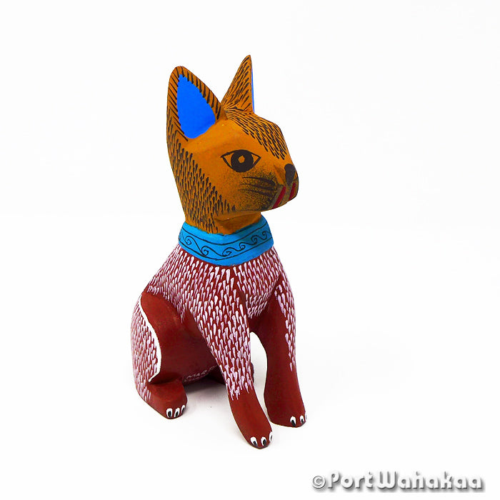 Maroon Watchdog Oaxacan Wood Carvings for Sale Austin Texas Artist - Martin Xuana Carving Small Medium, Dog, Perro, San Martin Tilcajete