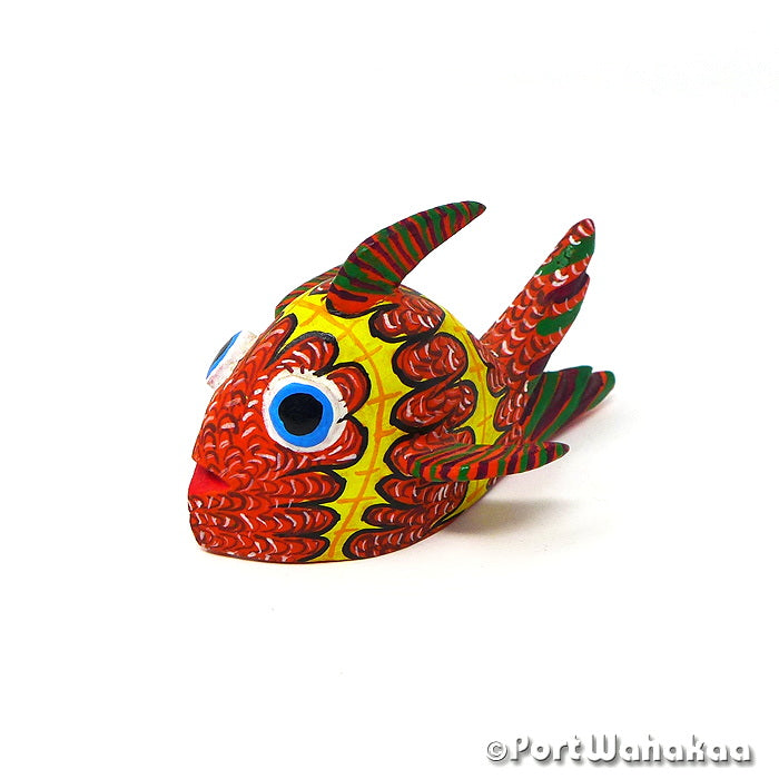 Carello Fish Folk Art Oaxacan Wood Carvings for Sale Austin Texas Artist - Vicente Hernandez Carving Small, Fish, Pescado, Pez, San Martin Tilcajete