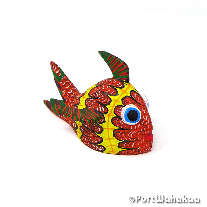 Carello Fish Folk Art Oaxacan Wood Carvings for Sale Austin Texas Artist - Vicente Hernandez Carving Small, Fish, Pescado, Pez, San Martin Tilcajete