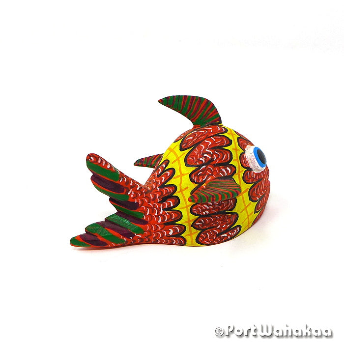 Carello Fish Folk Art Oaxacan Wood Carvings for Sale Austin Texas Artist - Vicente Hernandez Carving Small, Fish, Pescado, Pez, San Martin Tilcajete