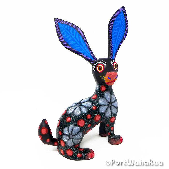 Copal Wood Alebrije Oaxacan Carvings for Sale Texas Flower Jackrabbit Artist - Jose Olivera Carving Small, Conejo, Rabbit, San Martin Tilcajete