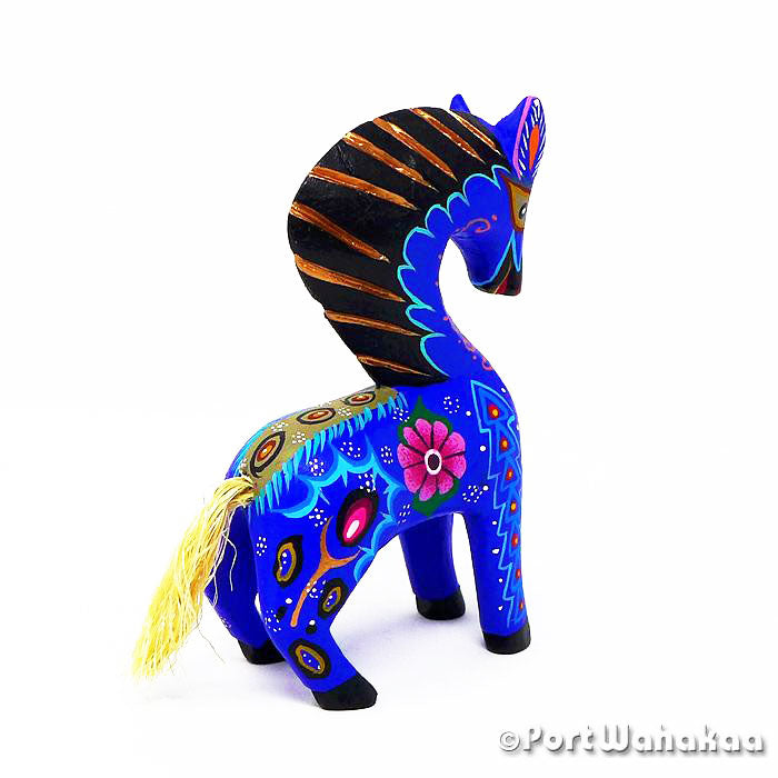 Oaxacan Wood Carving for Sale Austin TX Blue Horse Alebrije Mexico Artist - Roberta Angeles Burro, Caballo, Carving Small, Horse, San Martin Tilcajete