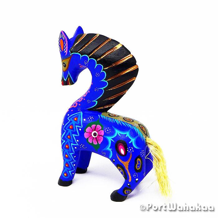 Oaxacan Wood Carving for Sale Austin TX Blue Horse Alebrije Mexico Artist - Roberta Angeles Burro, Caballo, Carving Small, Horse, San Martin Tilcajete