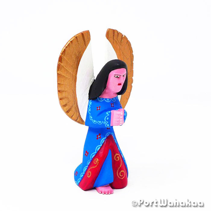 Blue Robe Angel Oaxacan Wood Carvings for Sale Texas Artist - Justo Xuana angel, Carving Small, San Martin Tilcajete