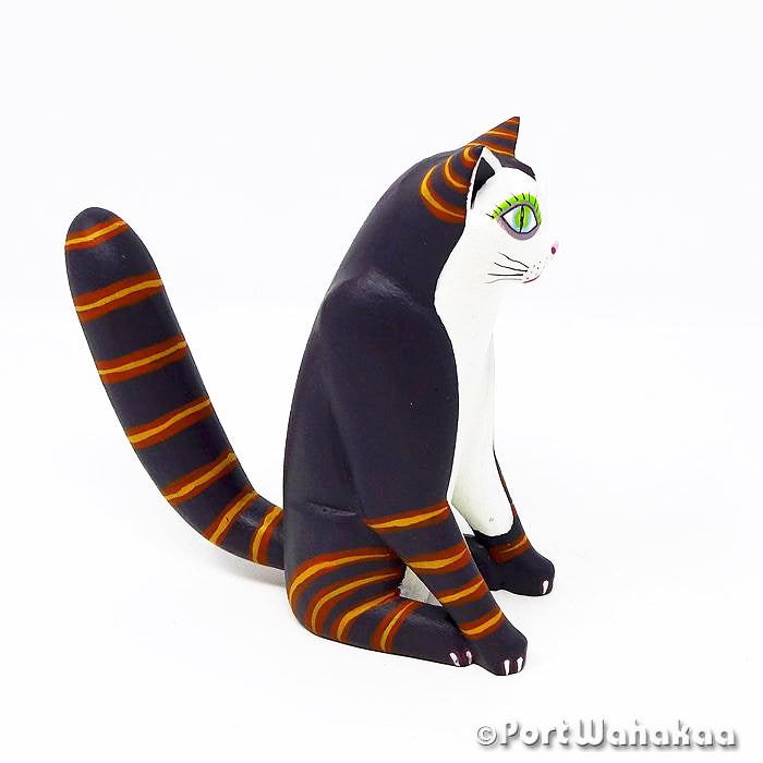 Kyoto Gato Figures of Oaxacan Wood Carvings for Sale Austin Texas Artist - Avelino Perez Carving Small Medium, Cat, Gato, La Union