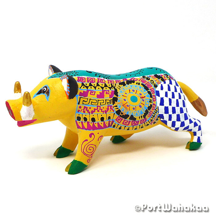 Warthog Wood Carving Oaxacan Alebrije for Sale Austin Texas Artist - Gil Santiago Arrazola, Carving Small, Cerdo, Pig, Warthog, Wild Hog