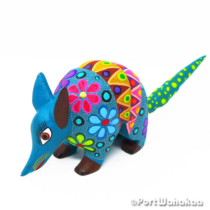 Aquamarine Austin Texas Armadillo Oaxacan Wood Carving Artist - Jose Olivera Armadillo, Carving Small, San Martin Tilcajete