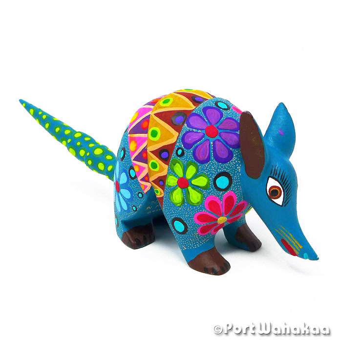 Aquamarine Austin Texas Armadillo Oaxacan Wood Carving Artist - Jose Olivera Armadillo, Carving Small, San Martin Tilcajete