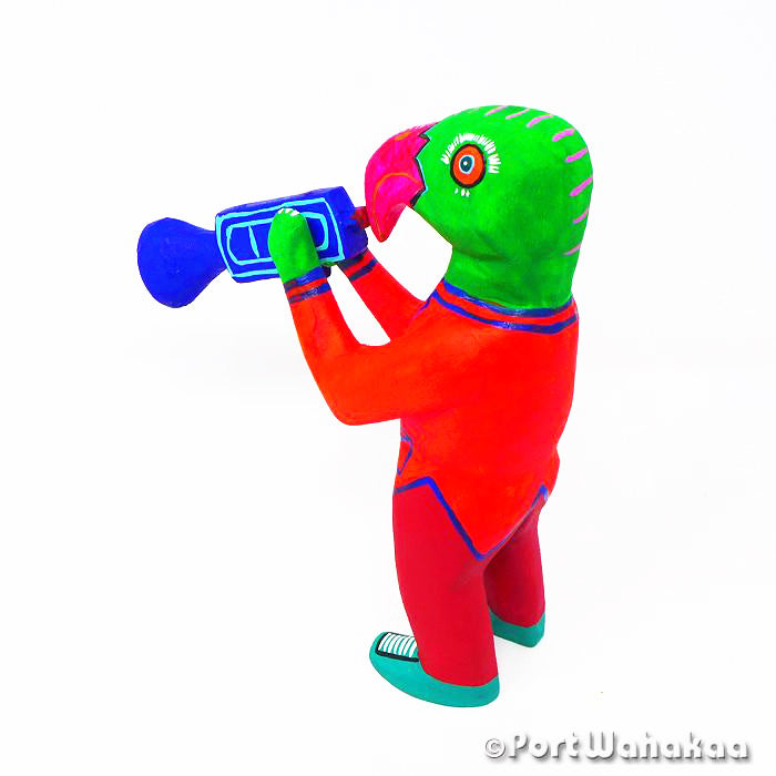 Musical Green Parrot Alebrije Austin Texas Port Wahakaa Artist - Martin Melchor Aves, Avia, Carving Medium, Day of the Dead, Festivo, Musician, Pajaro, Parrot, San Martin Tilcajete