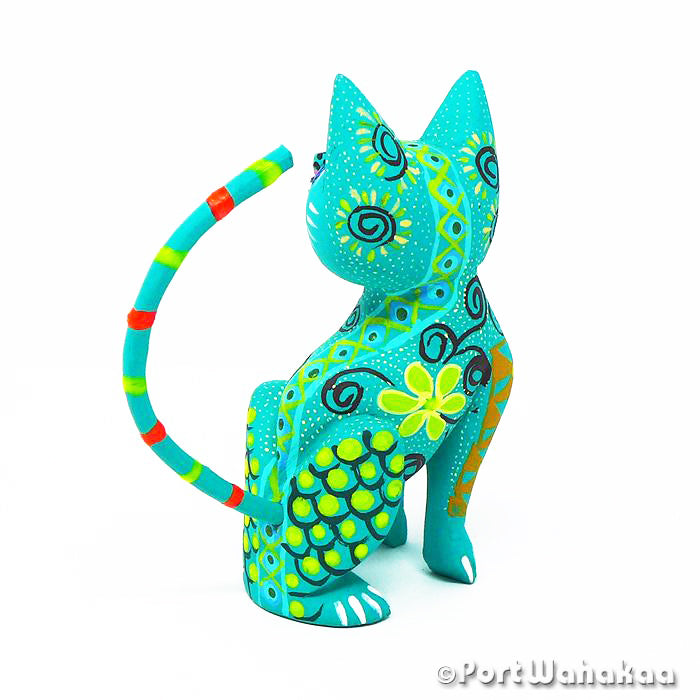 Sea Green Gato Austin Texas Alebrijes Oaxaca Carvings Artist - Fabrijes Family Carving Medium, Cat, Gato, San Martin Tilcajete