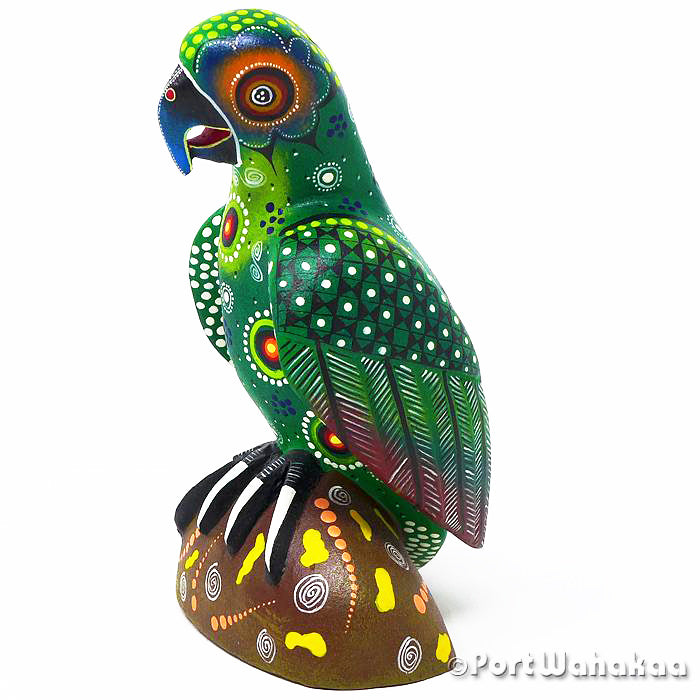 Emerald Isle Parrot Copal Alebrije Oaxacan Wood Carving for Sale Texas Artist - Manuel Cruz Prudencio Avia, Carving Medium, Cruz, Pajaro, Parrot