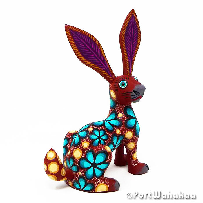 Ice Flower Rabbit Oaxaca Mexico Alebrijes Wood Carvings for Sale Artist - Jose Olivera Carving Small, Conejo, Rabbit, San Martin Tilcajete