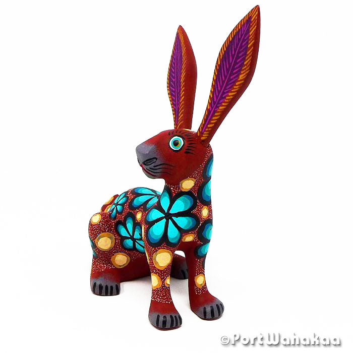 Ice Flower Rabbit Oaxaca Mexico Alebrijes Wood Carvings for Sale Artist - Jose Olivera Carving Small, Conejo, Rabbit, San Martin Tilcajete