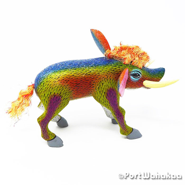 Razorback Rainbow Alebrije Austin Texas Port Wahakaa Artist - David Blas Carving Medium, Cerdo, Javelina, Pig, San Pedro Cajonos, Warthog