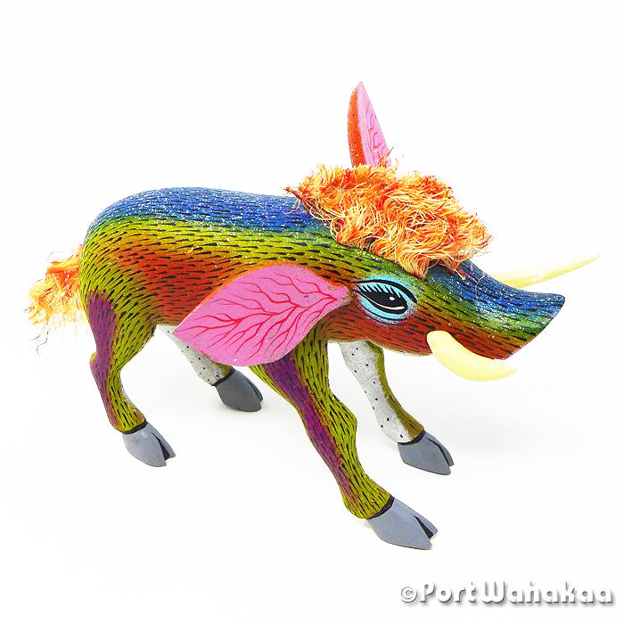 Razorback Rainbow Alebrije Austin Texas Port Wahakaa Artist - David Blas Carving Medium, Cerdo, Javelina, Pig, San Pedro Cajonos, Warthog