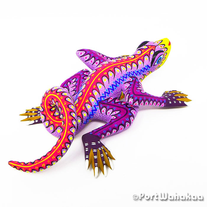 Dazzle Lizard Folk Art Oaxacan Wood Carvings for Sale Austin Texas Artist - Rocio Hernandez Arrazola, Carving Medium, Iguana, Lizard