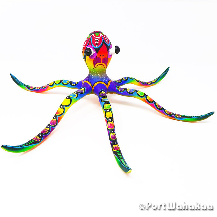 Mustache Octopus Aquatic Folk Art Figurines Oaxaca Mexico Artist - Rogelio Blas Carving Large, Del Mar, Octopus, San Pedro Cajonos