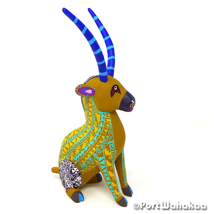 Highlander Goat Copal Wood Alebrije Oaxacan Carvings for Sale Texas Artist - Gil Santiago Antelope, Arrazola, Cabra, Carving Small, Deer, Gazelle, Goat