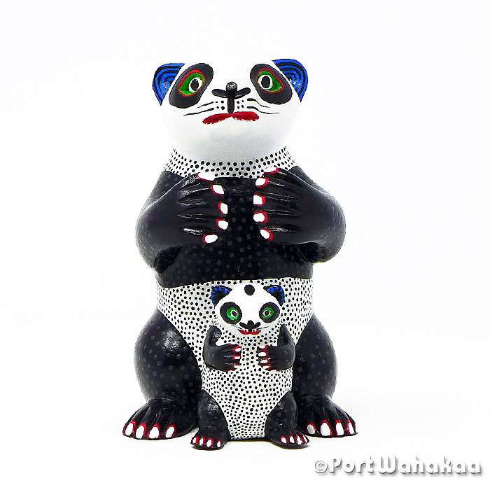 Panda with Cub Austin Texas Oaxaca Carving Alebrije Artist - Victor Xuana Bear, Carving Small, Oso, Panda