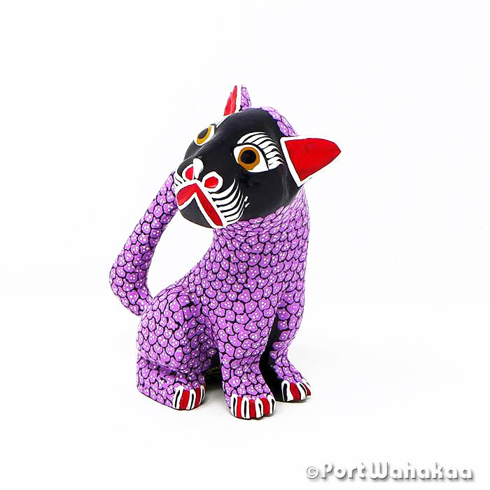 Austin Texas Oaxaca Carving Gato Cat Violet Alebrije Artist - Melchor Family Carving Medium, Cat, Gato, Panther, San Martin Tilcajete