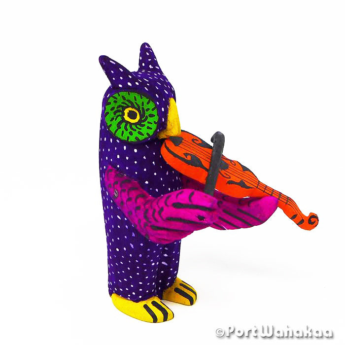 Serenade Night Owl Musical Figurine Oaxaca Austin Texas Artist - Calixto Santiago Buho, Carving Small Medium, Festivos, Musician, Owl