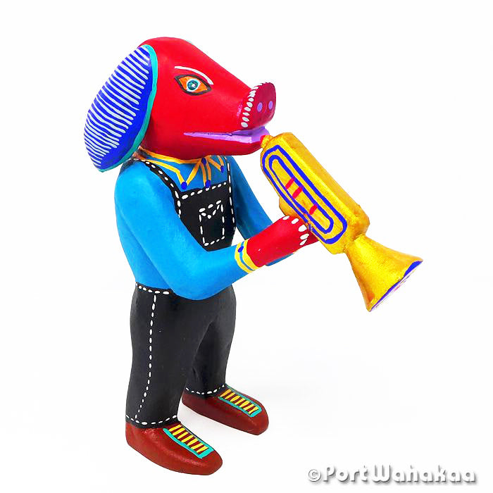 Musical Pig Copal Wood Alebrije Oaxacan Carvings for Sale Texas Artist - Martin Melchor Cerdo, Festivo, Musician, Pig, San Martin Tilcajete