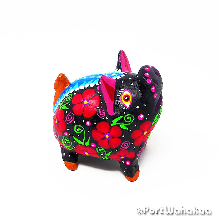 Scarlet Flax Pig Austin Texas Alebrije Oaxaca Carving Artist - Tribus Mixes Carving Small, Cerdo, Oaxaca City, Pig