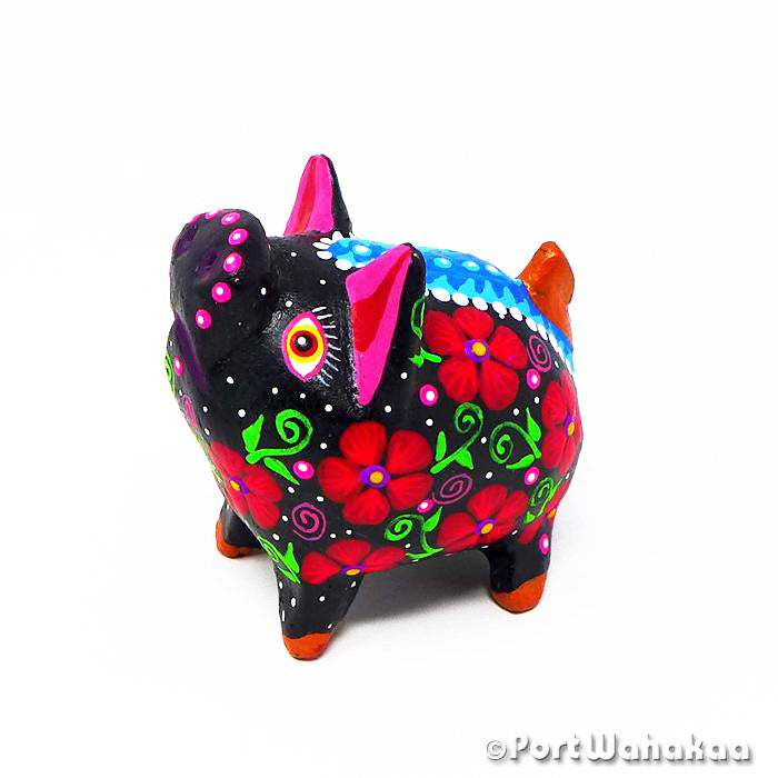 Scarlet Flax Pig Austin Texas Alebrije Oaxaca Carving Artist - Tribus Mixes Carving Small, Cerdo, Oaxaca City, Pig