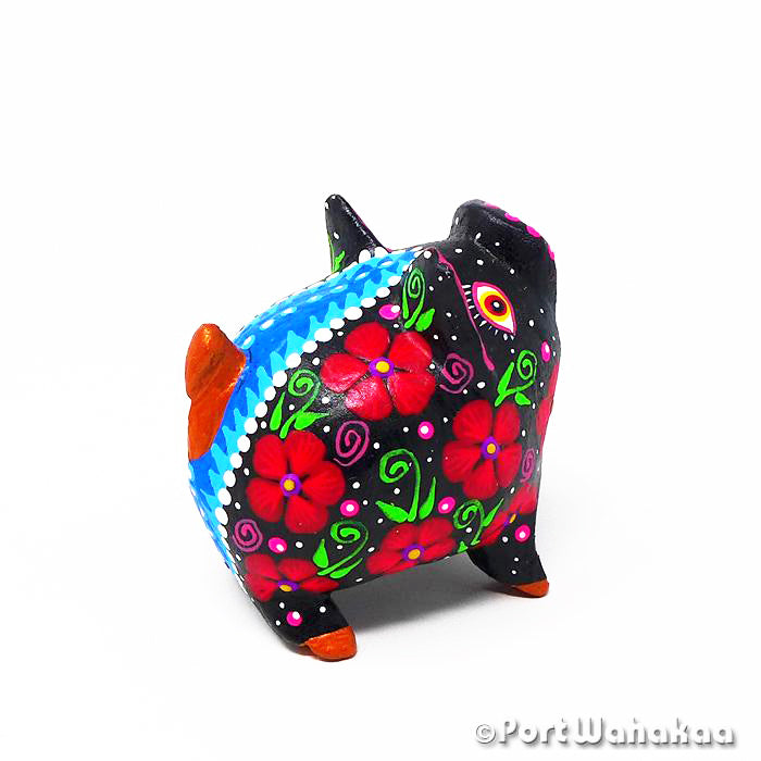 Scarlet Flax Pig Austin Texas Alebrije Oaxaca Carving Artist - Tribus Mixes Carving Small, Cerdo, Oaxaca City, Pig