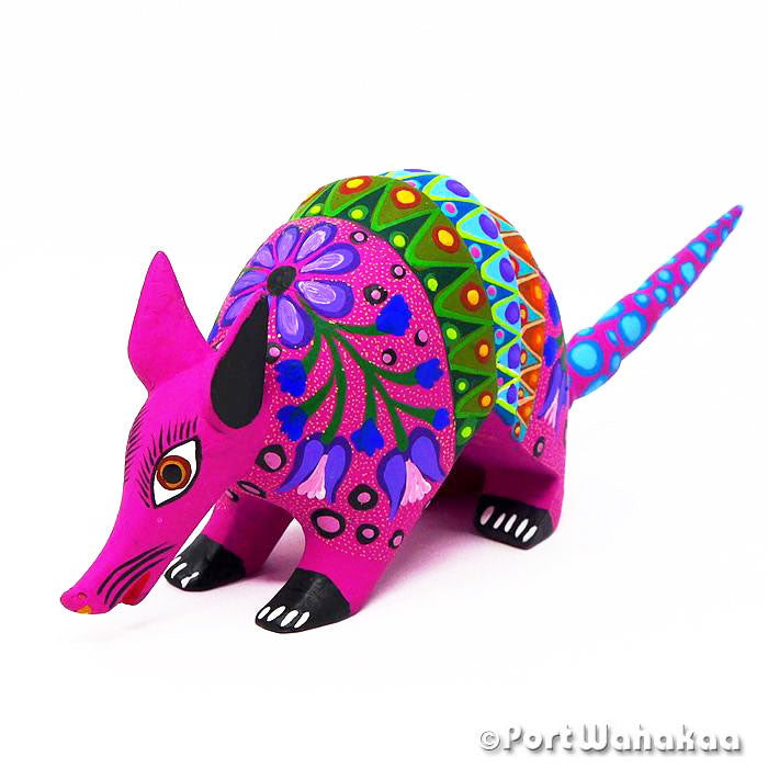 Pink Armadillo Austin Texas Port Wahakaa Alebrije Artist - Jose Olivera Armadillo, Carving Medium, San Martin Tilcajete