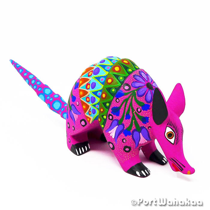 Pink Armadillo Austin Texas Port Wahakaa Alebrije Artist - Jose Olivera Armadillo, Carving Medium, San Martin Tilcajete