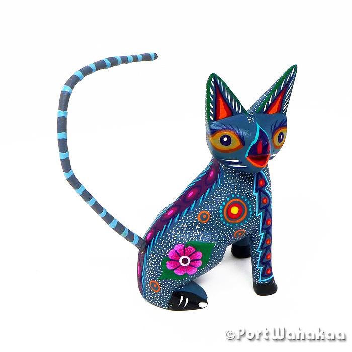 Stone Blue Cat Austin Texas Port Wahakaa Artist - Roberta Angeles Carving Small, Cat, Gato, San Martin Tilcajete