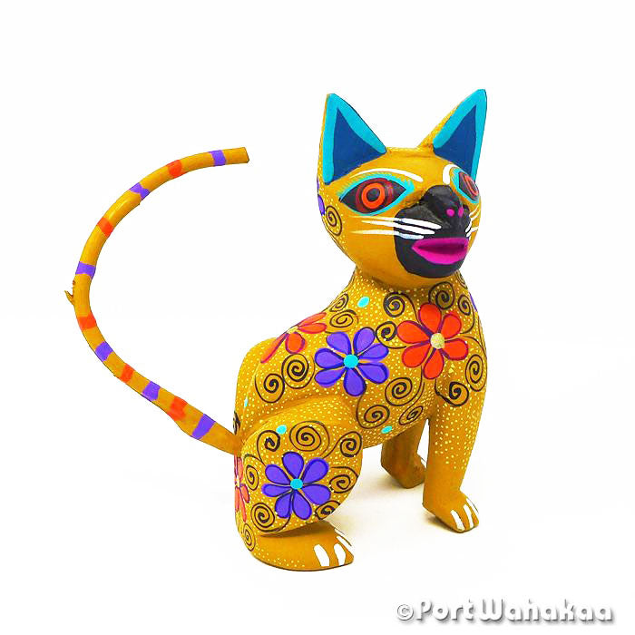 Sienna Cat Alebrijes Austin Texas Oaxaca Copal Artist - Fabrijes Family Carving Medium, Cat, Gato, San Martin Tilcajete