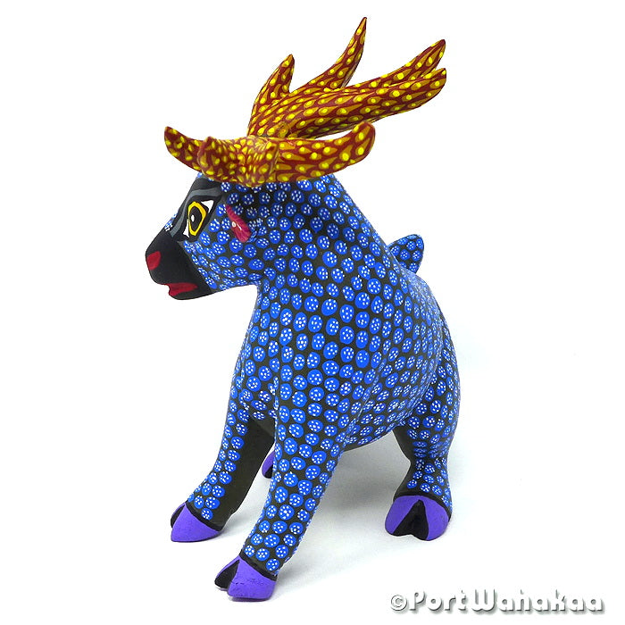 Blue Forest Deer Austin Texas Alebrije Port Wahakaa Artist - Rocio Hernandez Arrazola, Carving Medium, Deer, Venado