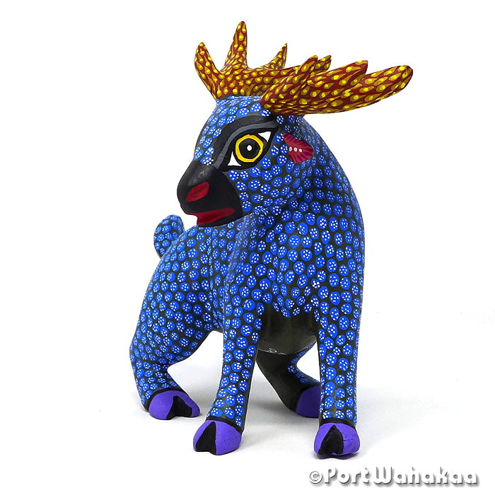 Blue Forest Deer Austin Texas Alebrije Port Wahakaa Artist - Rocio Hernandez Arrazola, Carving Medium, Deer, Venado